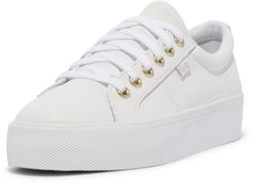 Tênis Keds Jump Kick Duo com cadarço feminino em couro branco/dourado