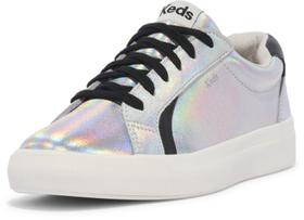 Tênis Keds Pursuit LACE UP feminino de couro iridescente prateado Tênis Keds Pursuit LACE UP feminino de couro iridescente prateado