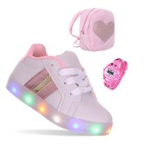 Tenis Kit Infantil de Menina Com Luzinha de Led + Mochila e Relogio