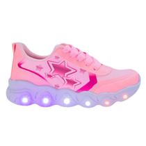 Tênis Led Infantil Feminino Casual Jogging Estrela Coração Rosa Tênis Led Infantil Feminino Casual Jogging Estrela Coração Rosa