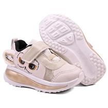 Tênis Led Infantil Menina Corujinha Zoo Dourado Brilho Tênis Led Infantil Menina Corujinha Zoo Dourado Brilho