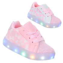Tenis Led Luz Glitter Feminino infantil Branco ou Rosa PC026 Tenis Led Luz Glitter Feminino infantil Branco ou Rosa PC026