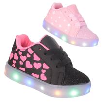 Tênis Led Luz Glitter Feminino infantil Preto ou Rosa PC013