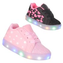Tênis Led Luz Glitter Feminino infantil Preto ou Rosa PC013 Tênis Led Luz Glitter Feminino infantil Preto ou Rosa PC013