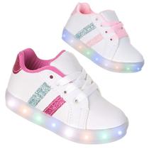 Tenis Led Luz Pisca Criança Infantil Feminino Branco Rosa ou Pink