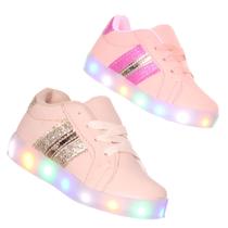 Tenis Led Luz pisca glitter infantil feminino nude ou rose