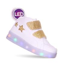 Tenis Led luz pisca Menina Estrela Branco glitter Feminino Luz Barato