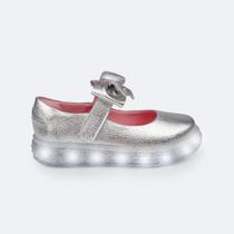 Tênis Led Pampili Sneaker Luz Mary Jane Prata Rosa 483.014