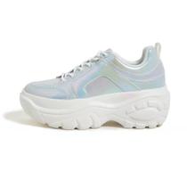 Tênis LUCKY STEP Chunky Platform Dad Women brancos, verde neon