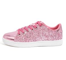 Tênis LUCKY STEP Glitter com cadarço para mulheres rosa choque
