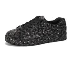 Tênis LUCKY STEP Rhinestone, moda para mulheres, pretos