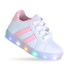 Tenis Luzinha Luz Led Infantil Juvenil Menina Branco Rosa - PC