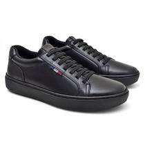 Tênis Masculino All Black em Couro Estilo Urbano, Confortável e Solado Antiderrapante