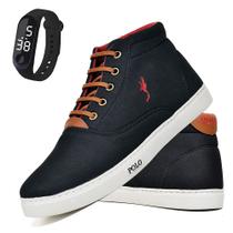 Tenis Masculino Casual Botinha Cano Alto com Relógio Digital