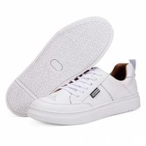 Tenis Masculino Casual Branco em Couro Cano Baixo Low Cadarço Elegante Minimalista