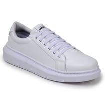 Tênis Masculino Casual Branco Em Couro Legítimo Leve Macio