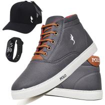 Tênis Masculino Casual Cano Alto + Boné + Relógio Kit 3 Tênis Masculino Casual Cano Alto + Boné + Relógio Kit 3