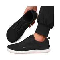 Tênis Masculino Casual De Lona Com Bico Largo E Malha Respirável, Preto, Moderno, Para Caminhada