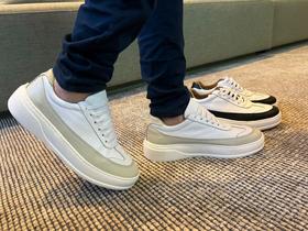Tênis Masculino Casual Em Couro 100% Solado Alto Palmilha Gel