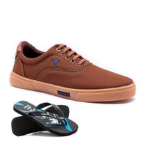 Tênis Masculino Casual Em Lona Polo Joy Reto + Chinelo