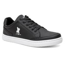 Tênis Masculino Casual Polo Branco Preto All Black