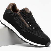 Tênis Masculino Casual Preto Sapatênis Jogging Com Cadarço Confortável Azul