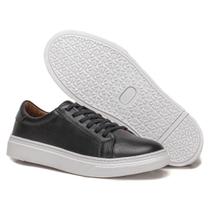 Tênis Masculino Chronos em Couro Preto Polo Urban