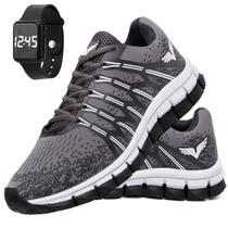 Tênis Masculino Corrida Caminhada Veloz + Relogio