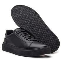 Tênis Masculino Couro Esportivo Super Macio Leve Urbano Black
