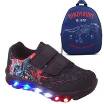 Tenis Masculino De Led Calce Facil Infantil Dinossauro DIversÃo Luzinha + Mochila