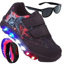 Tenis Masculino De Led Com Calce Facil Infantil Dinossauro Personagem DIversÃo Luzinha + Oculos + Relogio