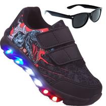 Tenis Masculino De Led Infantil Dinossauro Personagem DIversão Luzinha + Oculos