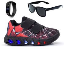 Tenis Masculino De Led Infantil Homem Aranha Super Heroi + Oculos + Relogio