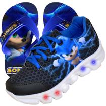 Tenis Masculino De Led Sonic Personagem Luzinha + Chinelo