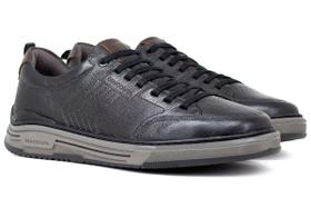 Tênis Masculino Democrata Casual Denim Dylan Couro Cadarço Elástico Confortável