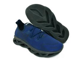 Tenis Masculino Elástico Ajustável com Cadarço Confortável e Macio Cor Azul e Preto Tenis Masculino Elástico Ajustável com Cadarço Confortável e Macio Cor Azul e Preto