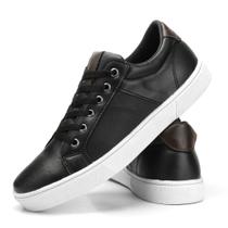 Tenis Masculino Em Couro Confortável Sapatenis Casual -Preto Tenis Masculino Em Couro Confortável Sapatenis Casual -Preto
