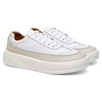 Tenis Masculino Em Couro Dia A Dia Passeio Branco Casual Moderno Leve