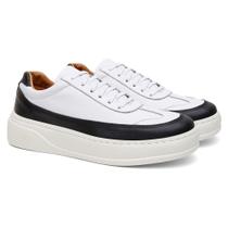 Tenis Masculino Em Couro Dia A Dia Passeio Branco Casual Moderno Leve