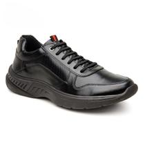 Tênis Masculino Em Couro Sneaker Casual Sola Alta Confortável Moderno Calce Fácil
