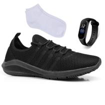 Tênis Masculino Esportivo Caminhada Academia Corrida Leve Confortável + Relógio + Meia Algodão