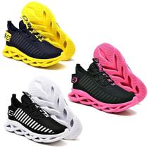 Tênis Masculino Esportivo Casual Leve Exercício Funcional Treino- 3 Pares Pink/Amarelo