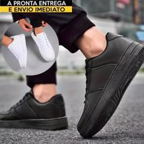 Tênis Masculino Força Force Em Couro Branco Preto Sapatênis Casual Ai