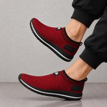 Tênis Masculino Knit Respirável Slip On Leve Conforto Máximo Para Dia a Dia e Passeio