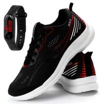 Tênis Masculino Polo Running Corrida Academia Preto com Relógio Digital - maria shoes