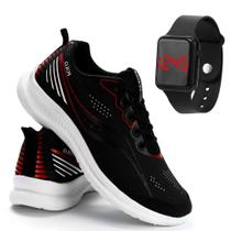 Tênis Masculino Running Esportes Caminhada + Relógio Digital