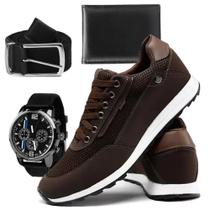 Tênis Masculino Sapatênis Casual com Relógio + Cinto e Carteira