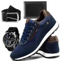 Tênis Masculino Sapatênis Casual com Relógio + Cinto e Carteira