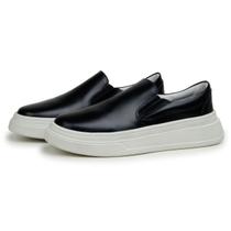 Tênis Masculino Slip On Até 46 Couro Avalon Kane em Couro Preto