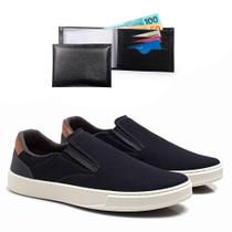 Tênis Masculino Slip On Cadarço Conforto + Carteira Kit 2